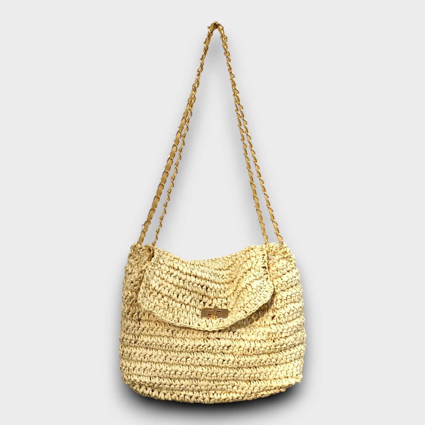 Borsa Tracolla Intrecciata con Doppia Catena – Stile Eleganza Naturale
