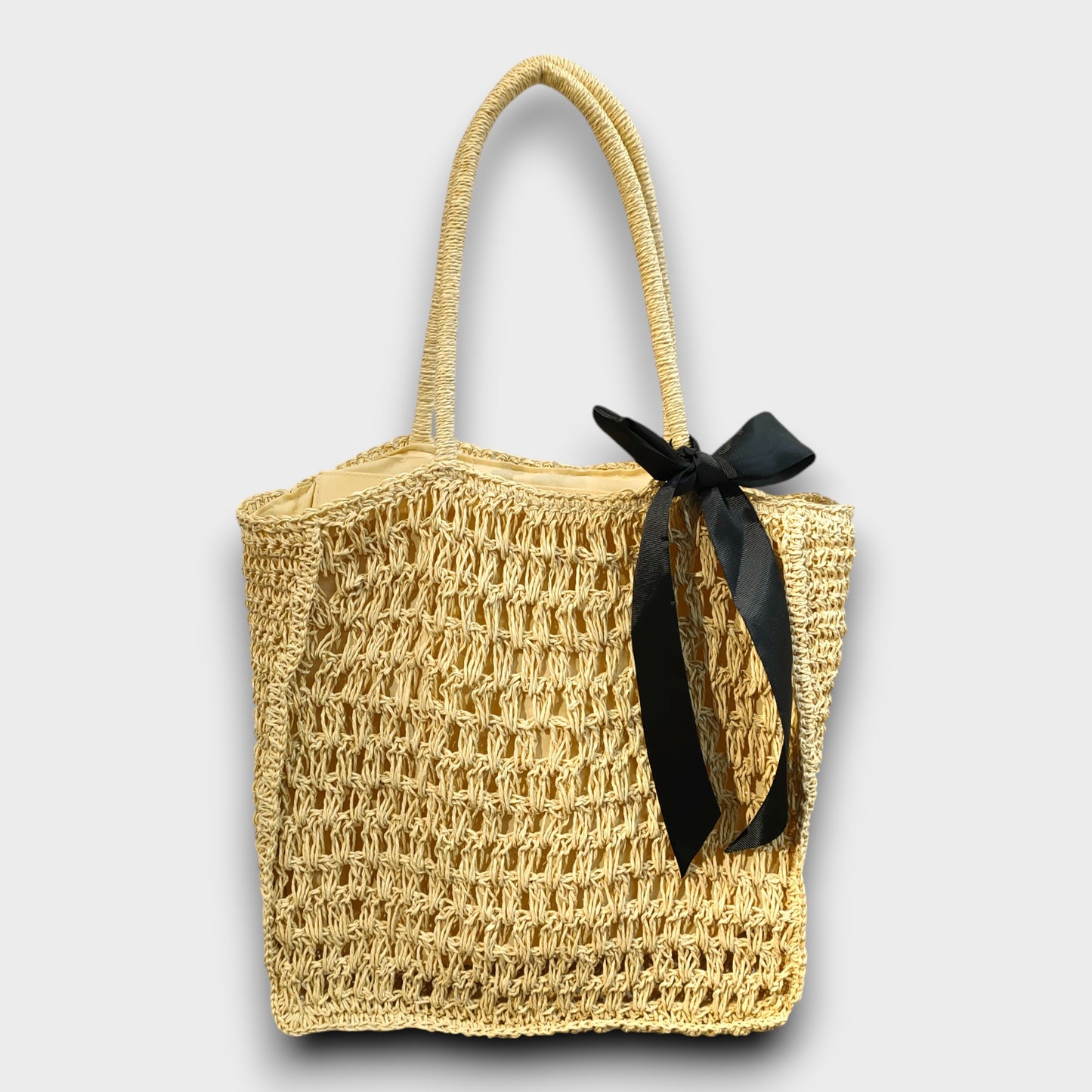👜 Borsa Fiocco in Rafia – Eleganza Naturale con Dettagli Romantici
