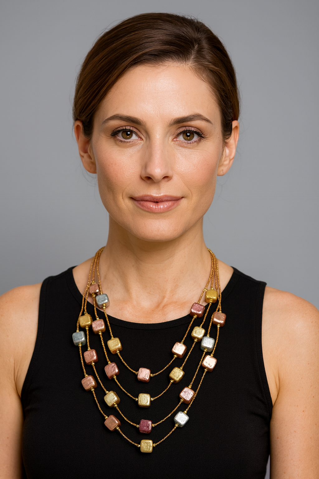 Collana Multistrato con Perle Quadrate β Oro, Argento o Multicolore