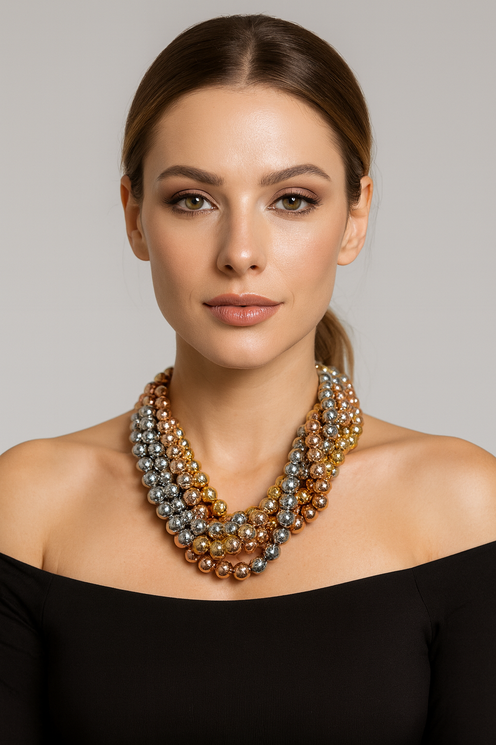 Collana Maxi Perle Metalliche – Oro, Argento o Tricolore