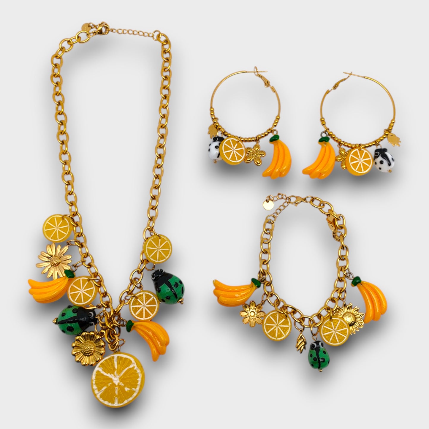 🍋 Set “Citrus Picnic” – Collana, Bracciale e Orecchini 🍌🌼
