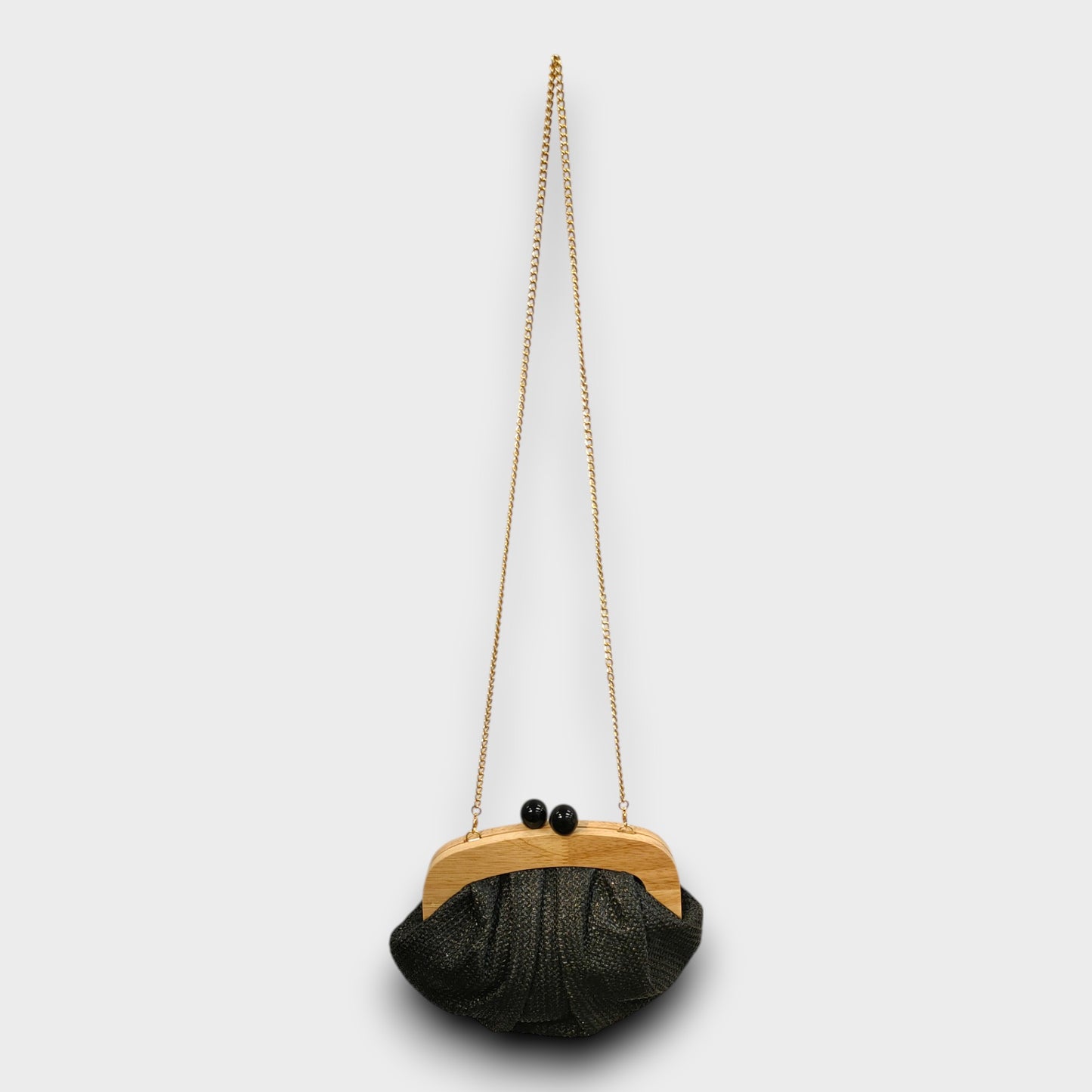 Borsa Clutch in Paglia con Chiusura in Legno