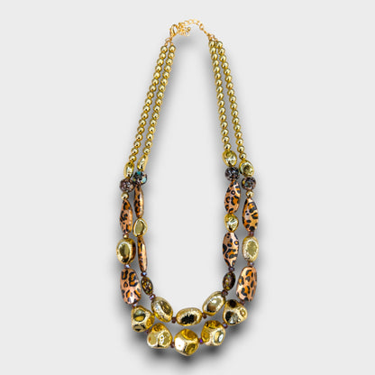 Collana Multistrato Animalier con Perle Dorate