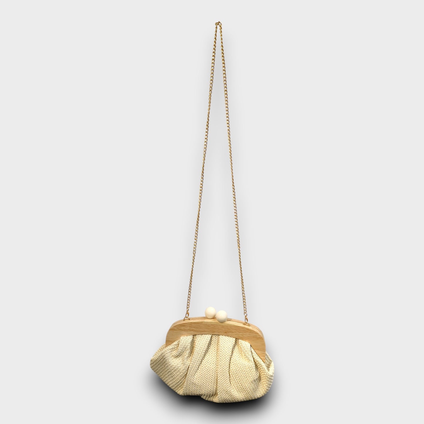 Borsa Clutch in Paglia con Chiusura in Legno