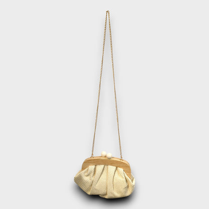 Borsa Clutch in Paglia con Chiusura in Legno