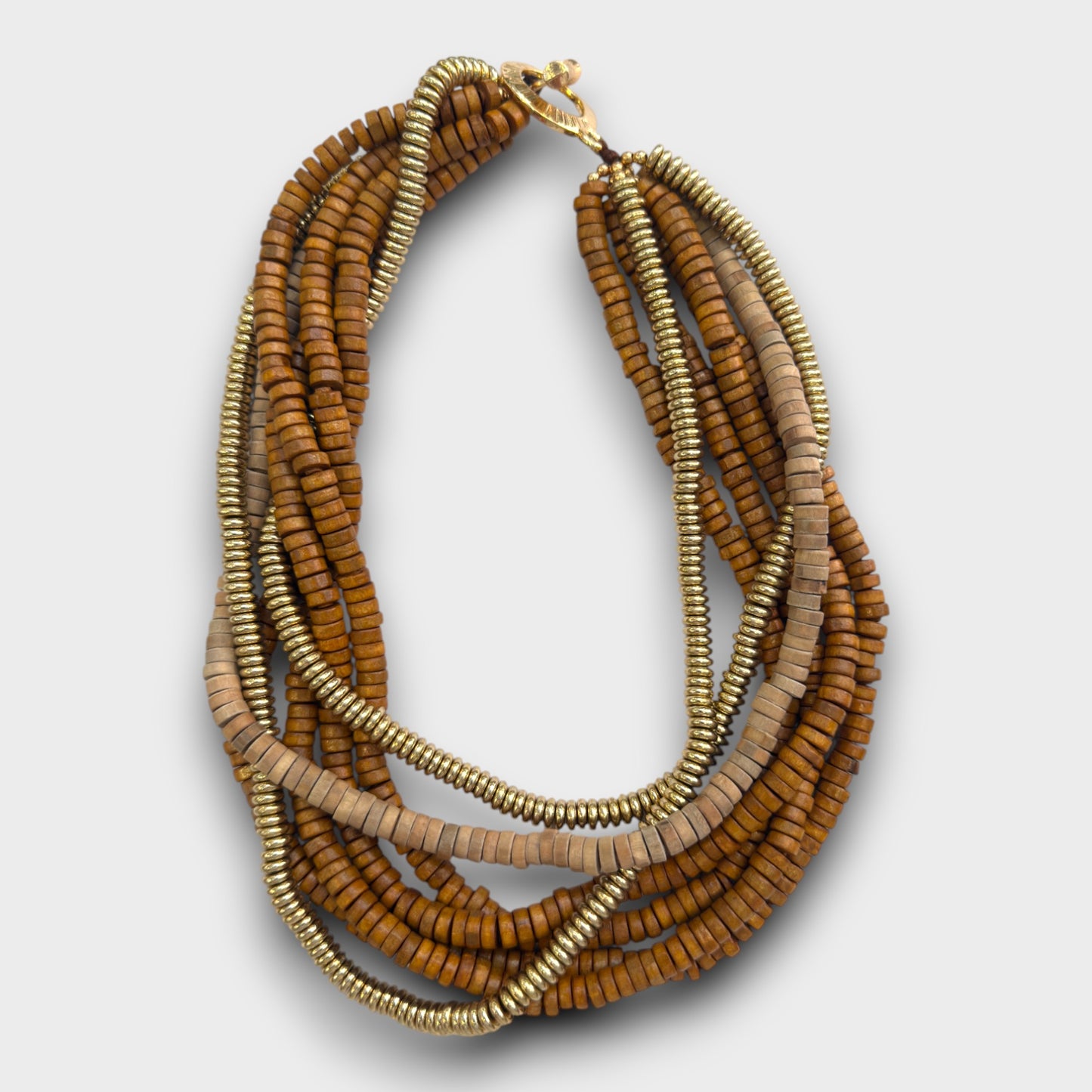 Collana "Terra Viva" – Legno Naturale e Oro Antico