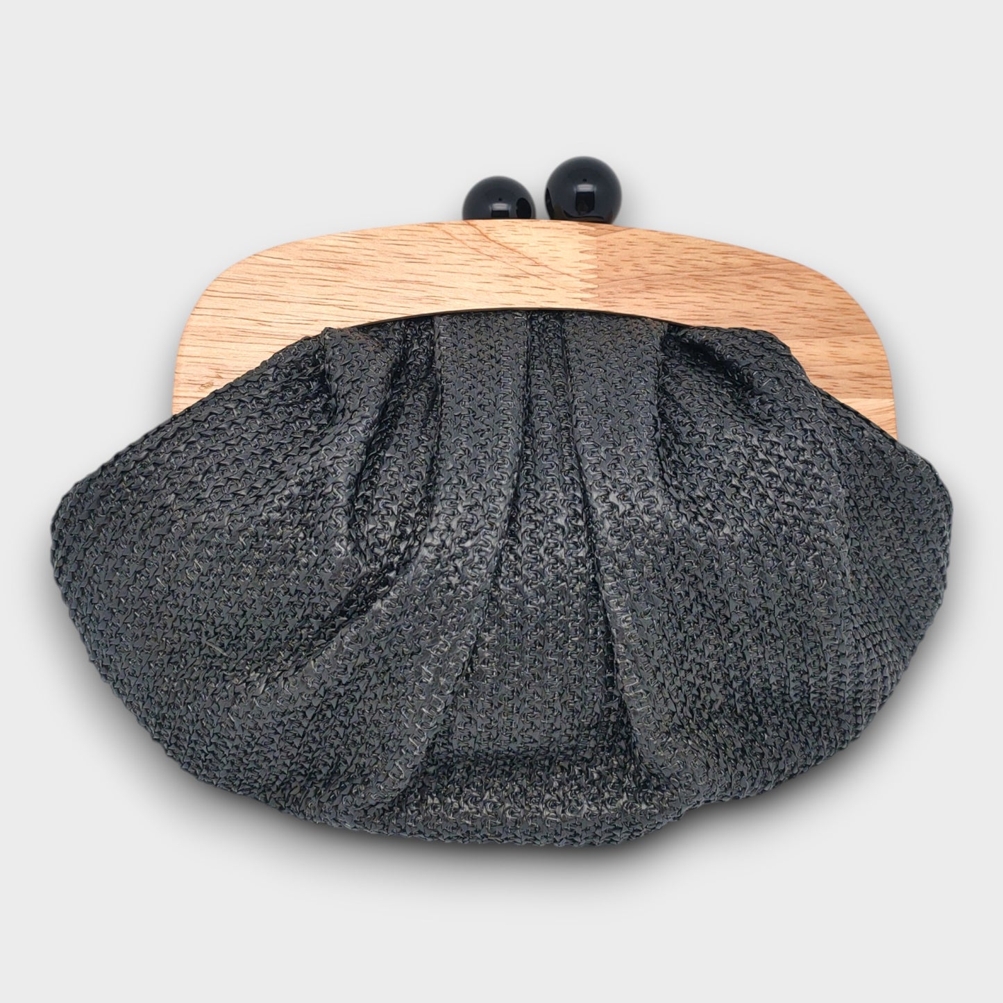 Borsa Clutch in Paglia con Chiusura in Legno