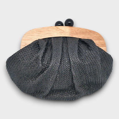 Borsa Clutch in Paglia con Chiusura in Legno