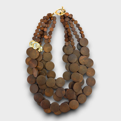 Collana Multifilo in Legno Naturale e Dettaglio Oro