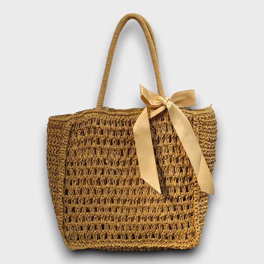 👜 Borsa Fiocco in Rafia – Eleganza Naturale con Dettagli Romantici