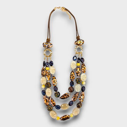 Collana Multistrato Animalier e Perle Colorate