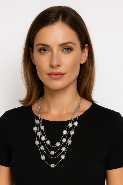 Collana Multistrato con Perle Quadrate – Oro, Argento o Multicolore