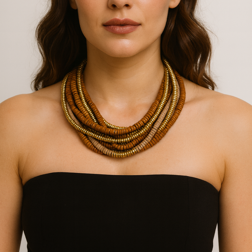 Collana "Terra Viva" – Legno Naturale e Oro Antico