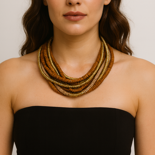 Collana "Terra Viva" – Legno Naturale e Oro Antico