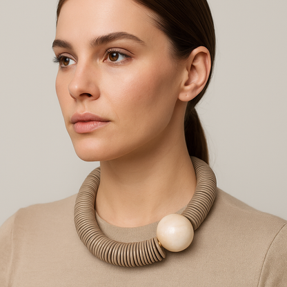 Collana Bold con Maxi Perla – Design Essenziale in Beige o Marrone