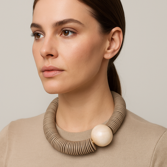 Collana Bold con Maxi Perla – Design Essenziale in Beige o Marrone