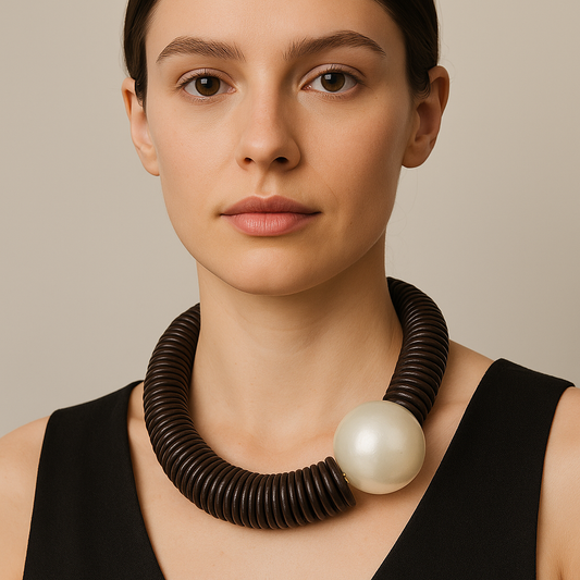 Collana Bold con Maxi Perla – Design Essenziale in Beige o Marrone