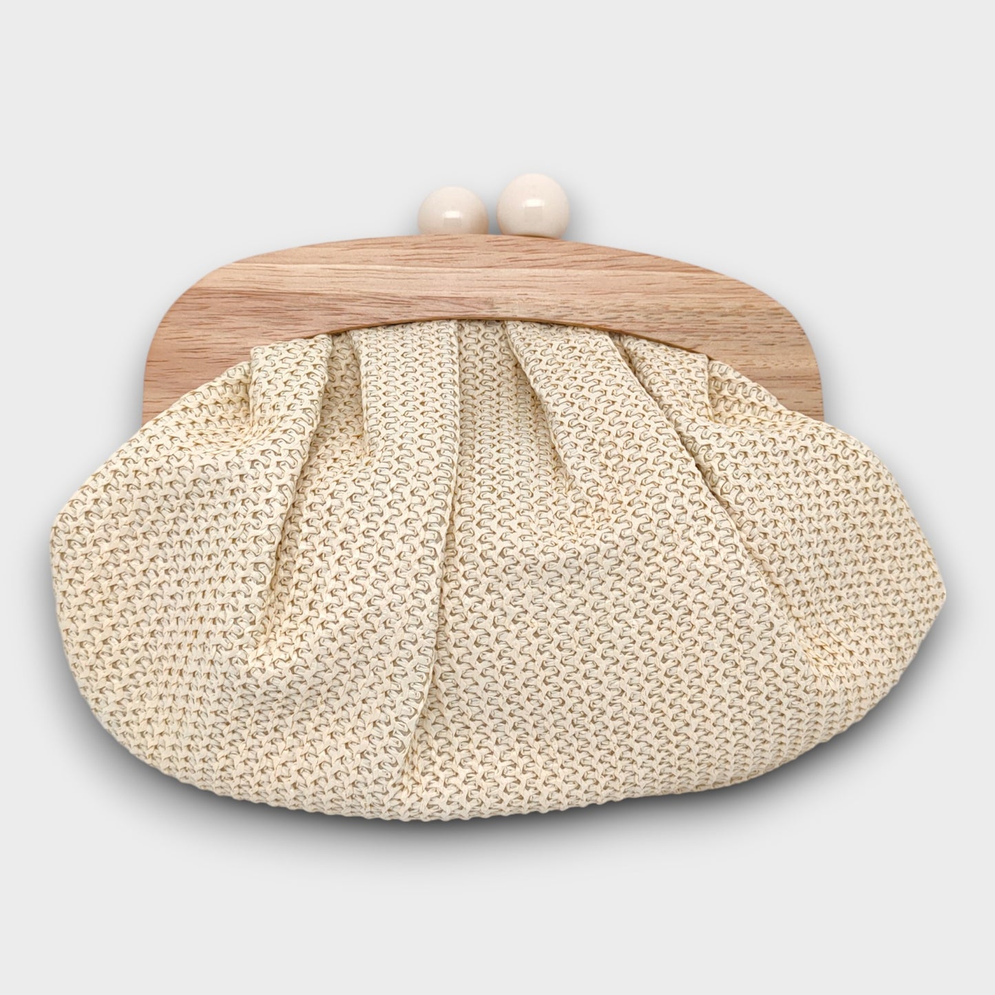 Borsa Clutch in Paglia con Chiusura in Legno
