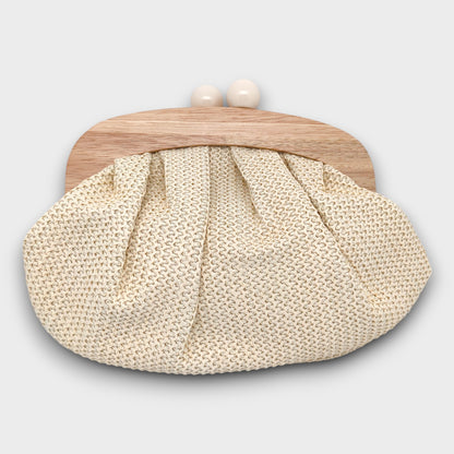 Borsa Clutch in Paglia con Chiusura in Legno