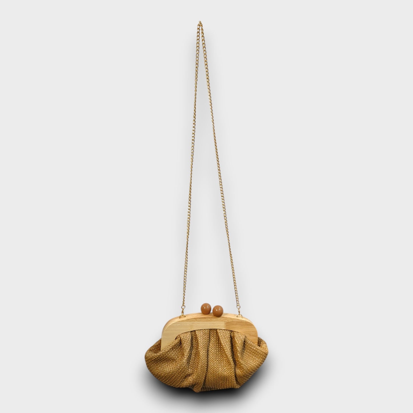 Borsa Clutch in Paglia con Chiusura in Legno