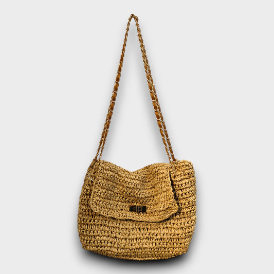 Borsa Tracolla Intrecciata con Doppia Catena – Stile Eleganza Naturale